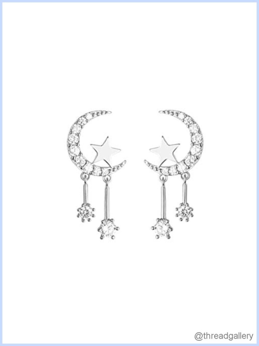 925 Sterling Silver Crescent Moon Star Stud Earrings CZ Celestial Jewelry Gift